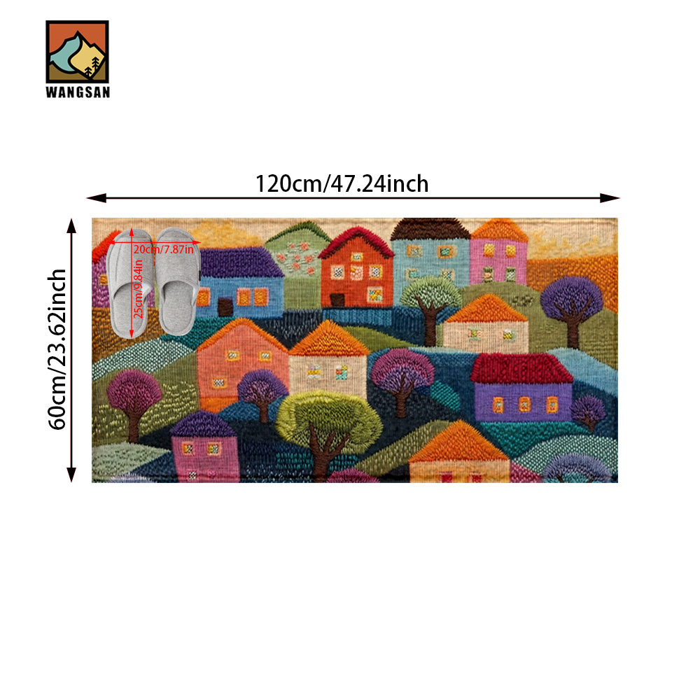 TEMU 1pc Colorful House Pattern Bath Mat, Made Of Faux Cashmere With Plush Decoration, Suitable For Bathroom, Doorway, Kitchen And Other Occasions.