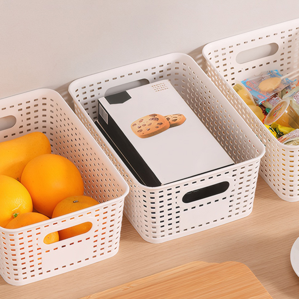 6pcs Stackable Plastic Storage Baskets with Natural Bamboo Lid
