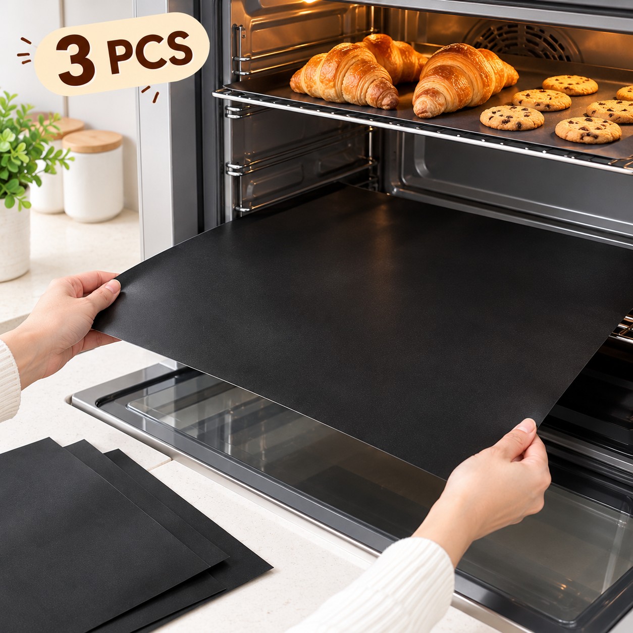 TEMU Set Of 3 Extra-large, Thickened, Food-grade Oven Liner Mats- Heat-resistant, Oil-proof, Easy To Clean, And Suitable For Electric And Gas Ovens-
