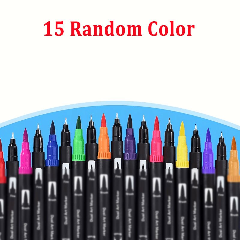 TEMU Ensemble de 15 crayons aquarelle professionnels à double pointe, couleurs aléatoires - Un ensemble de couleurs vibrantes pour le graffiti, l' et