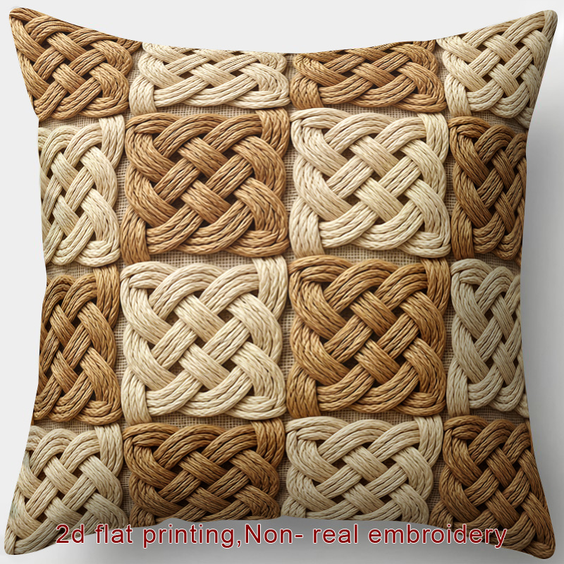 TEMU 1 pieza, de cojín con cremallera, impresión 2D, de almohada de temática nórdica, estampado a cuadros, marrón , texturizada. Bordado no real,