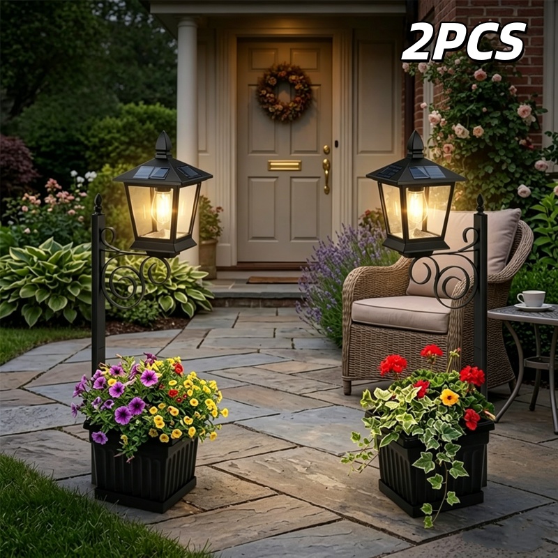 TEMU 1/2pcs Solar Flower - 2-in-1 Planter & Garden Lamp, Ip65, Auto , Warm White 2700k, Patio, Balcony, Yard And Walkway Decoration (flower Not