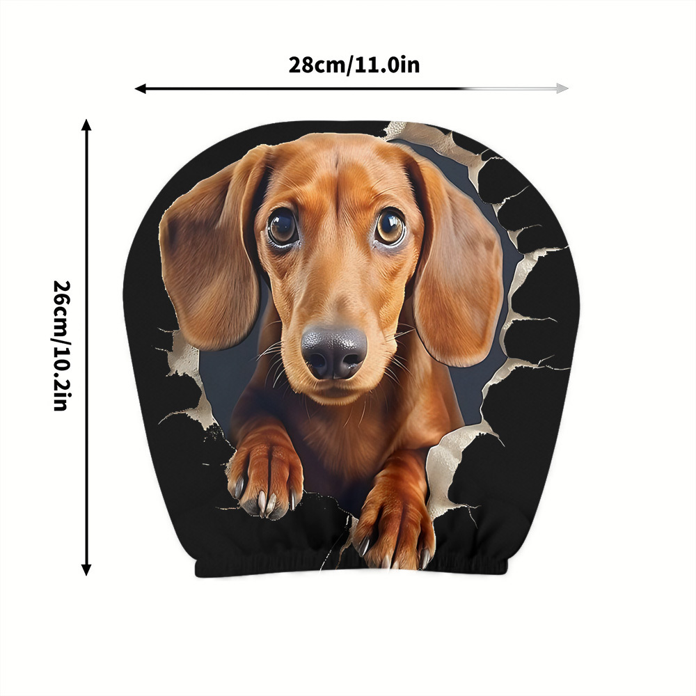TEMU 2pcs Cute Dachshund Print Headrest Covers, Fashionable Interior Decor, No Filling Needed, And Wash, Ideal For Road Trips Or Daily , Adds A Cozy