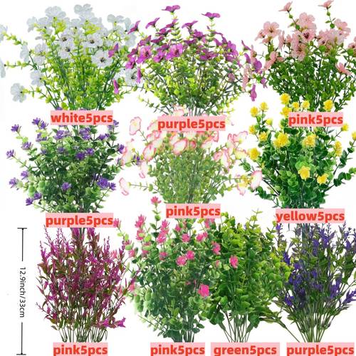 50 bundles of outdoor artificial flowers featuring violets grass eucalyptus leaves etc resistant to realistic flowers fade wedding parties