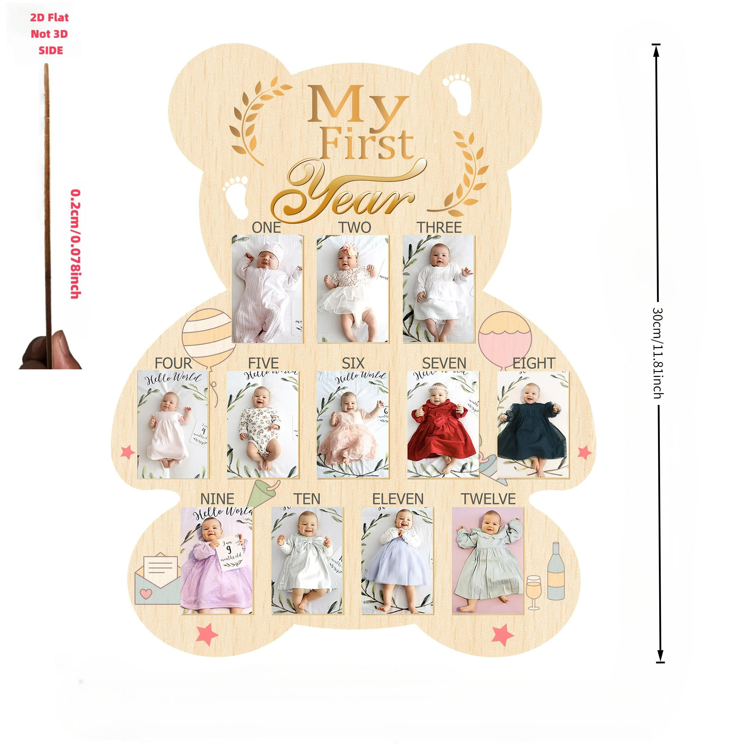 2D Printed Wooden Baby's First Year Growth Milestone Photo Frame