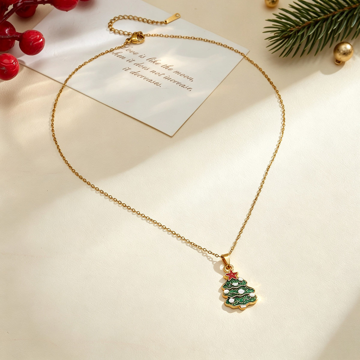 Women's Sparkling Christmas Tree 18K Gold-Plated Necklace