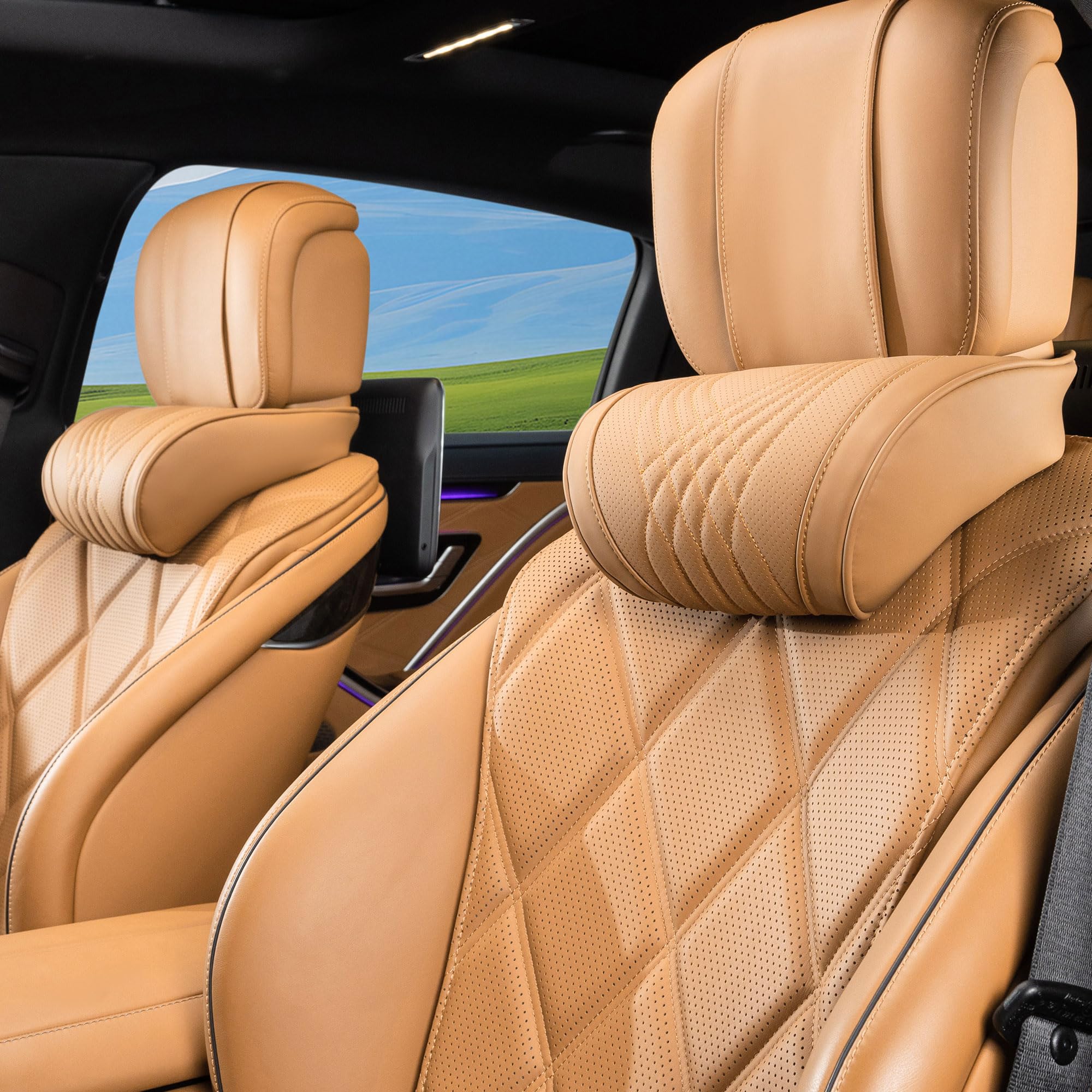 Image of 2pcs Car Neck Headrest Pillow Set, Breathable Perforated Slow Rebound Polyurethane Memory Foam Cervical Support Head Cushion Neck Soreness For Long Distance Driving Sedan Suv Mpv Truck