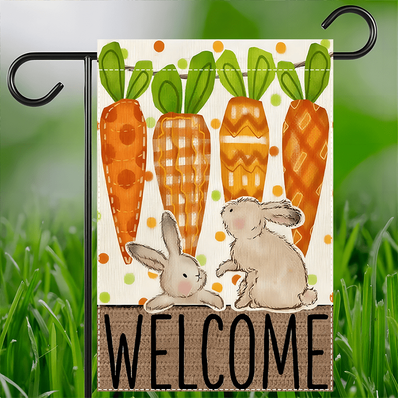 

1pc Easter Rabbit With Garden Flag, Polyester, Spring And Summer Indoor And Outdoor Decorations, Yard Trim, Lawn Trim, No Flagpole Double Sided Waterproof Burlap Flag 12x18inch