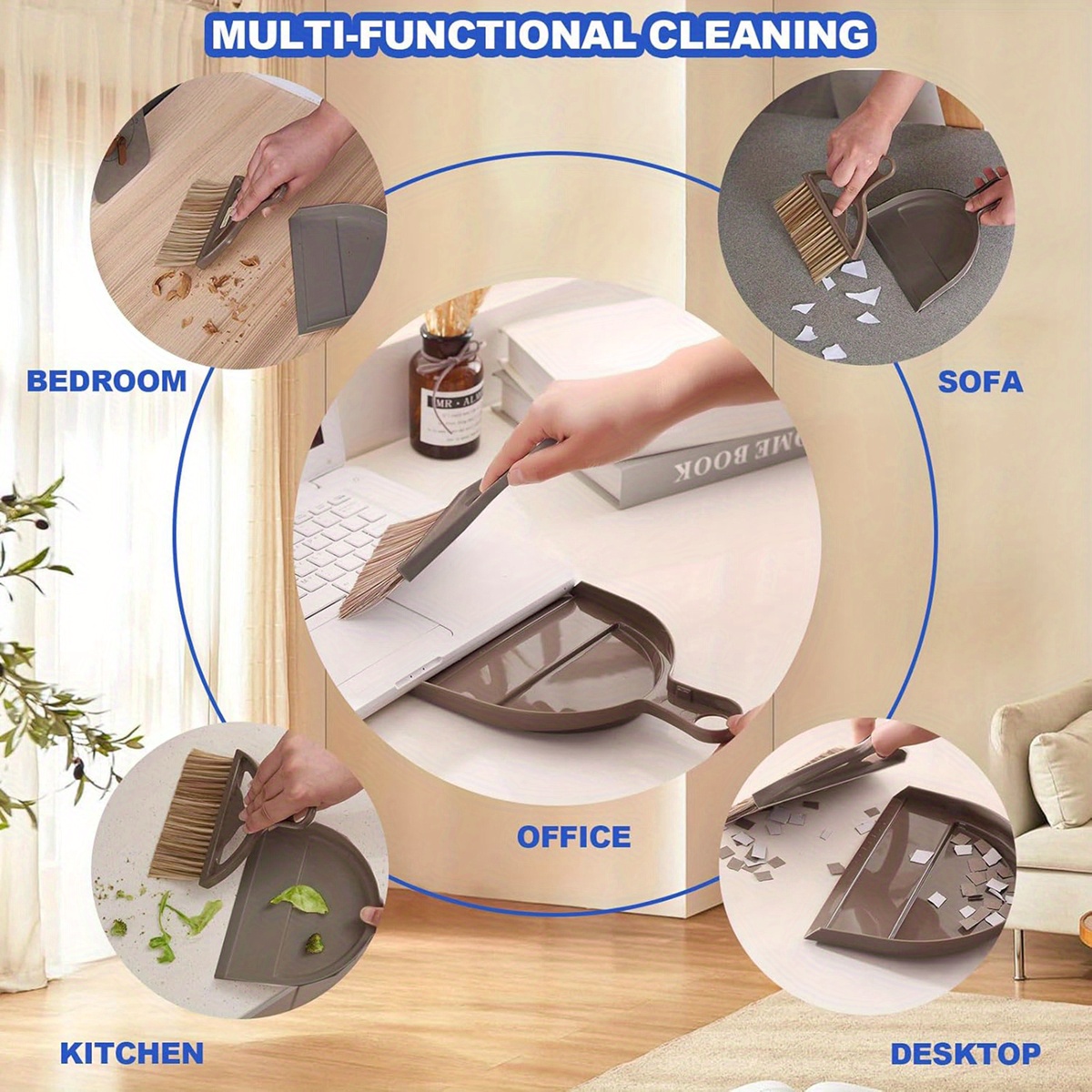 1pc compact & lightweight plastic broom and dust pan set with ergonomic handle & non-toxic bristles - mini sweeper for hard floors, kids, pets, home, car, camping -   dust pan and brush combo for small spaces, ideal for bedroom, living room, desk, and hardwood floors - durable & hygienic design with white bristles & clear dust pan for   cleaning, long handle dustpan and broom, tiny broom and distpan, foldable broom, chinese broom, hand broom Product details 7