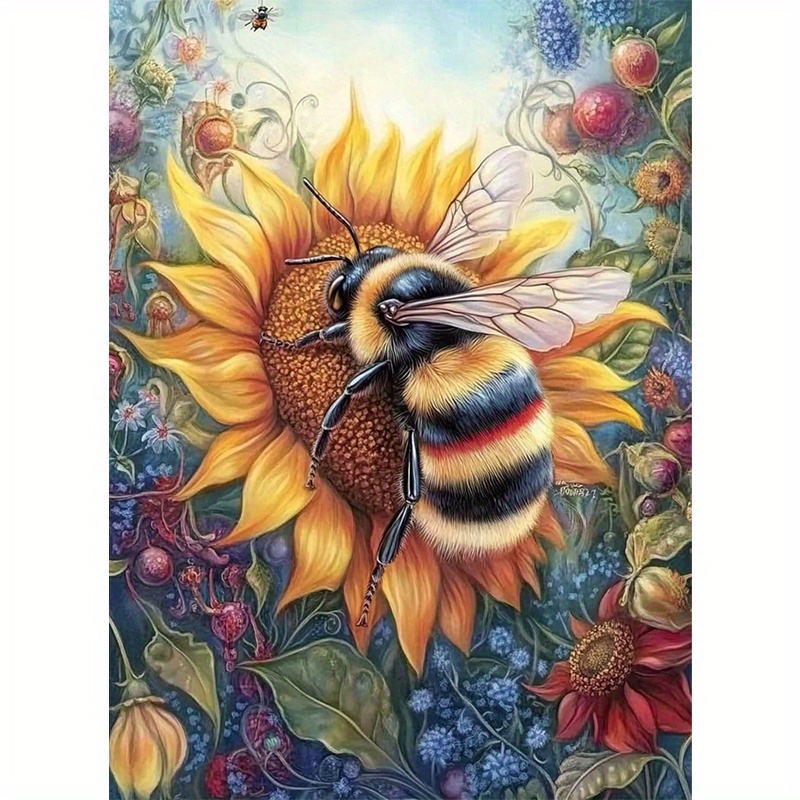 TEMU 1pc Kit d'art diamant 5D avec complet, peinture diamant ronde, art sur toile abeille et , décoration murale de collage, ensemble complet avec