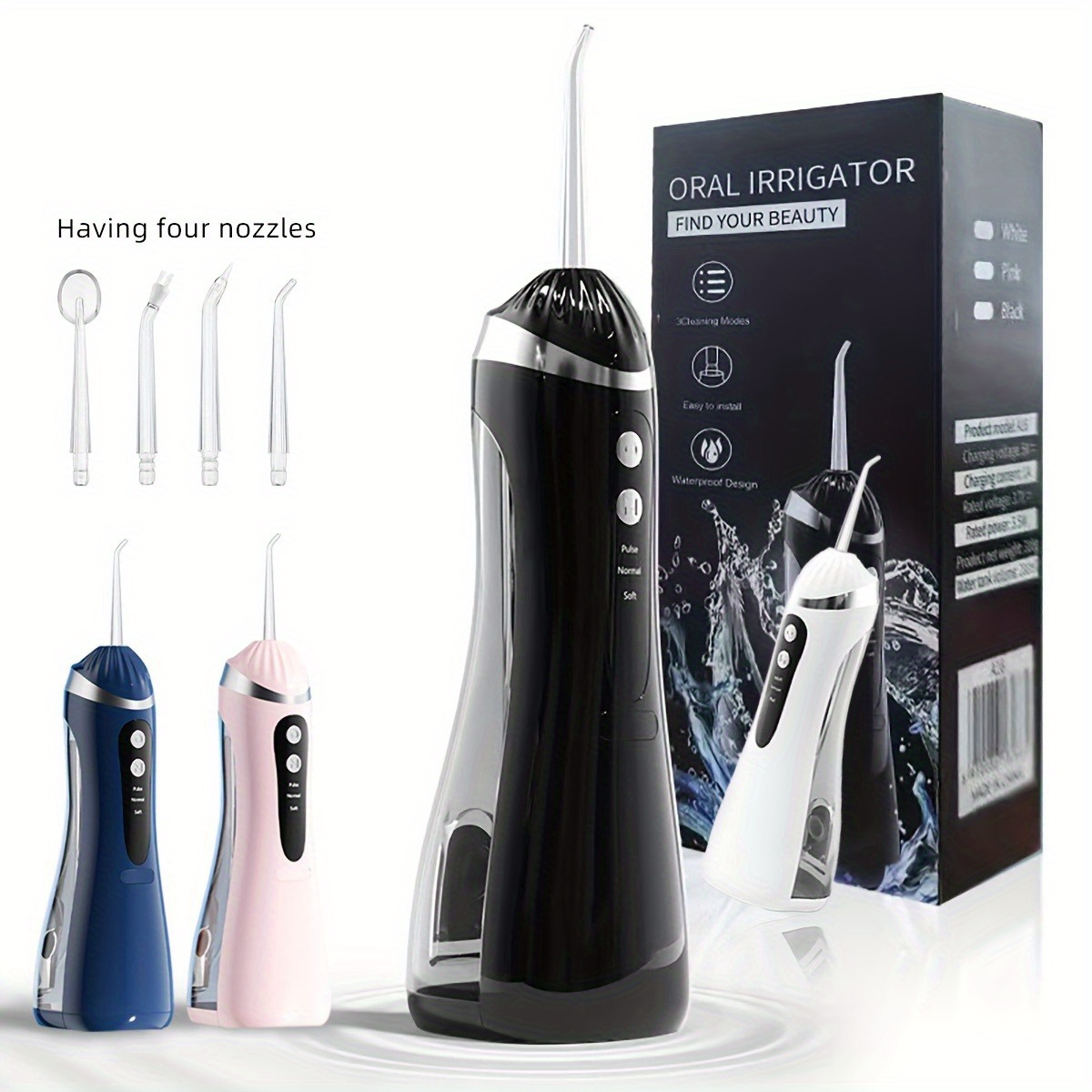 electric dental flosser with 4 nozzles 3   large capacity water tank high pressure water flosser rechargeable dental device sleek   userfriendly interface water flosser teeth cleaner fathers day mothers day gift