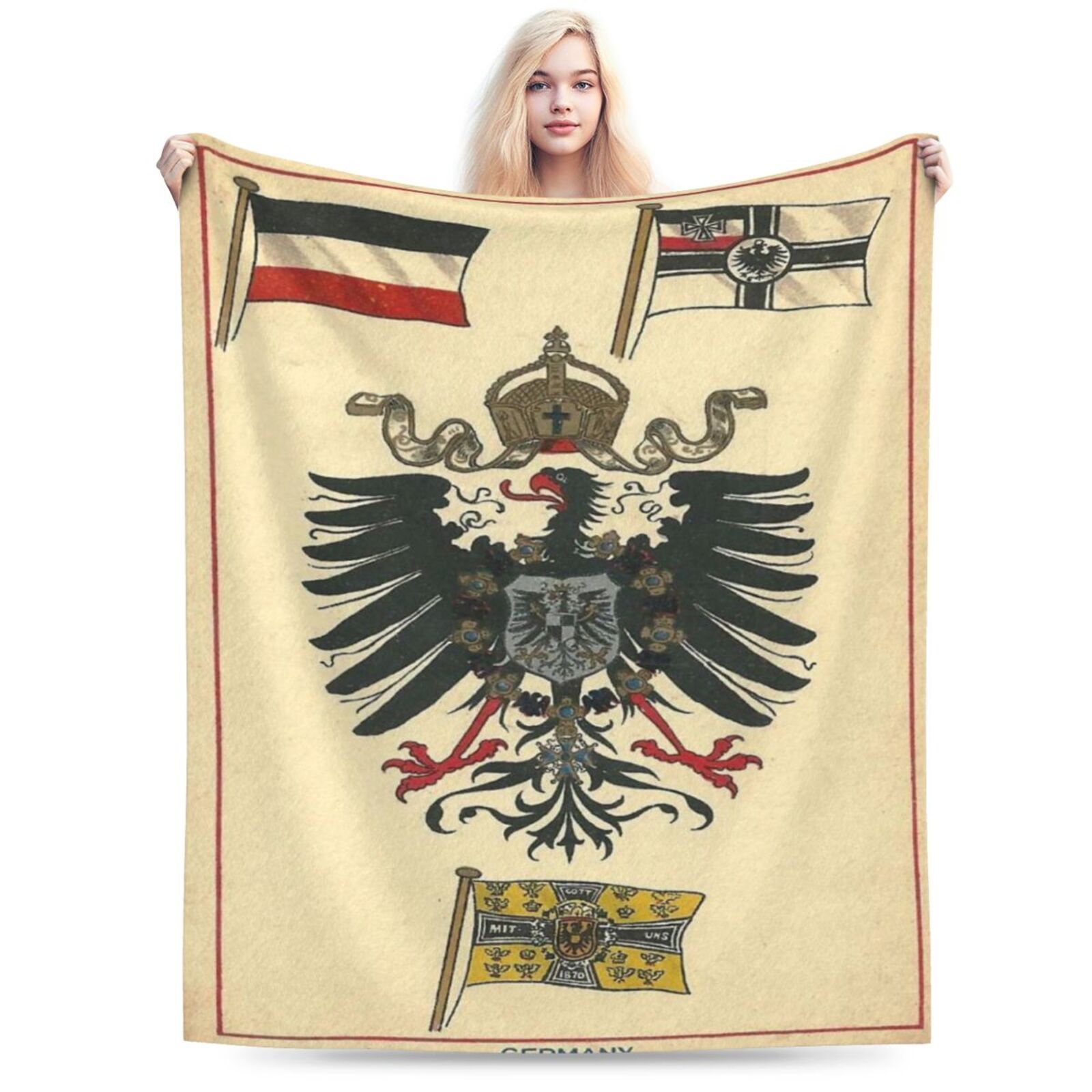 

Style German Eagle Themed Flannel Fleece Blanket, , , For Sofa, Bed, Car, Office, Camping - Perfect Gift, 100% Polyester, Non-woven, 250-300gsm