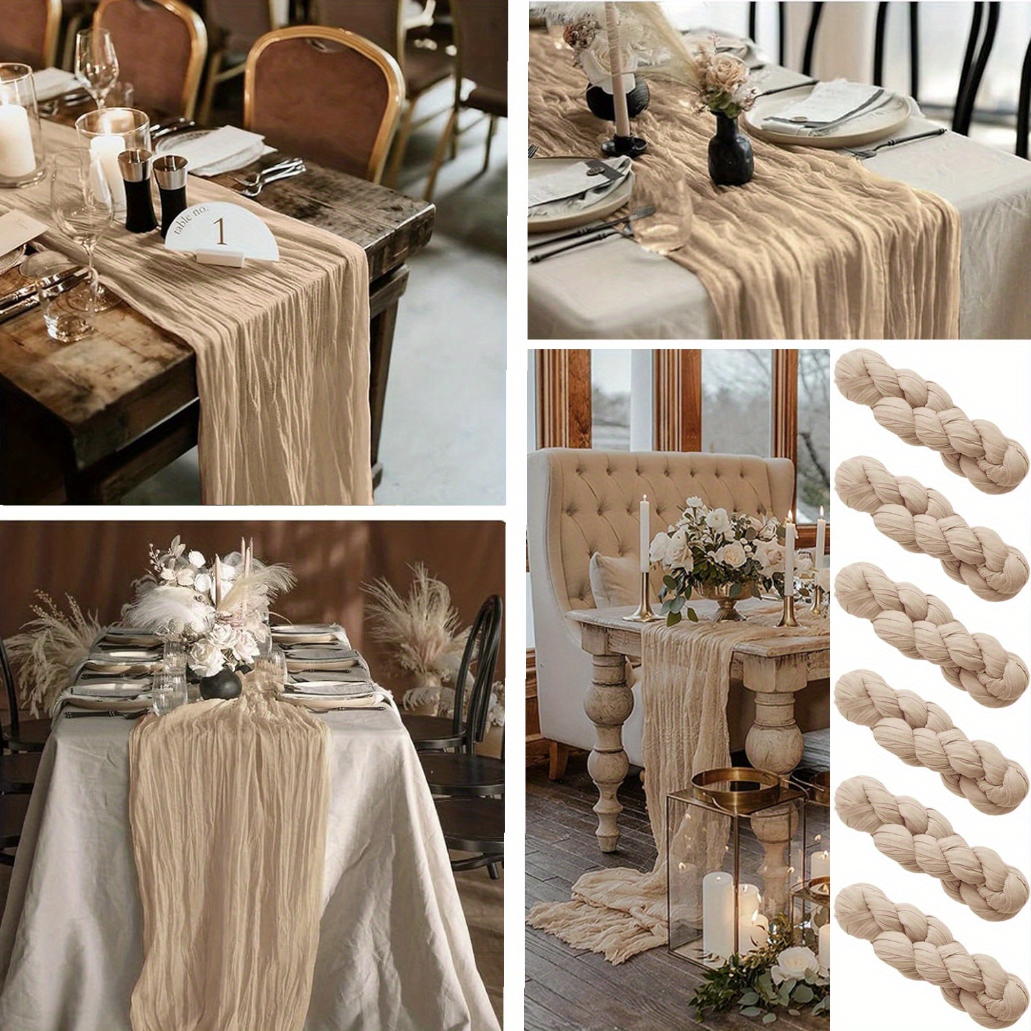 Cheesecloth Table Runner, 6pcs/1pc Beige Polyester Table Runner - Boho And Rustic Polyester Gauze For Weddings, Bridal Showers And Parties - Lightweight And Reusable, 6pcs, 1pc