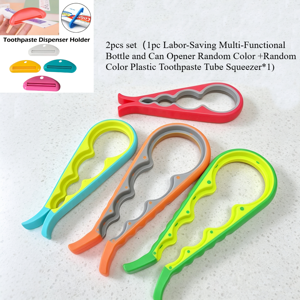 TEMU 2pcs Set 1pc Labor-saving Multi-functional Bottle And Can Opener Random Color +random Color Plastic Toothpaste Tube Squeezer*1)tool, With Weak