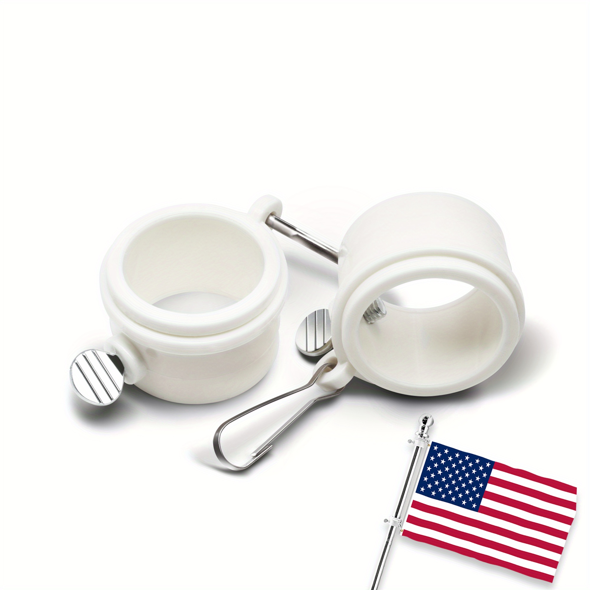 TEMU Free Flag Pole Mounting Ring Clip - Rotating Flapole Mounting Rings With Metal Clips - 1" Diameter (2pcs)