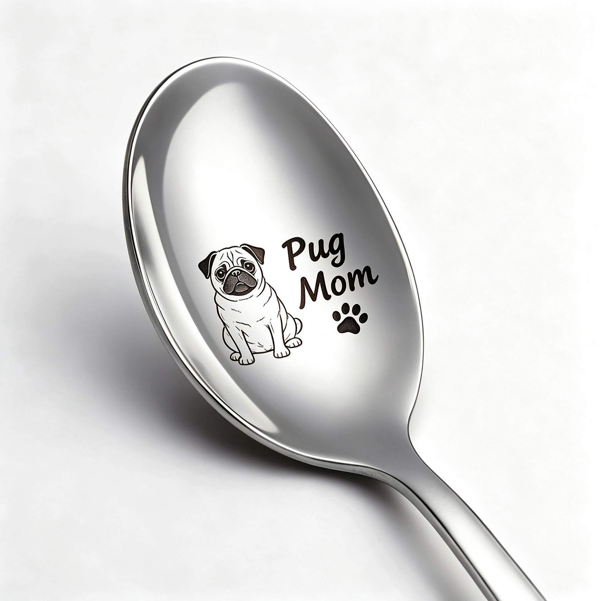TEMU Engraved Stainless Steel Pet Spoon With 'pug Mom' Mom Gift Pug Lover Pet Owner Puppy Small Dog Mother Gift For Owner Home Kitchen Dining Coffee
