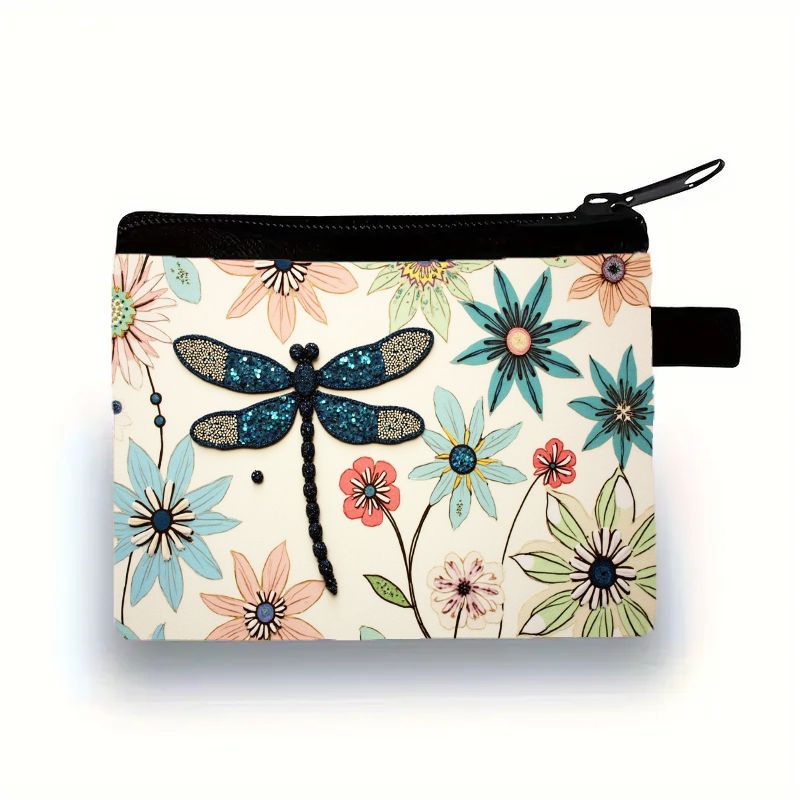 TEMU Glitter Dragonfly & Floral Coin Purse For Women, An Affordable And Compact Portable Wallet, Perfect For Holding , Cash, Cards, Keys, Lipstick,