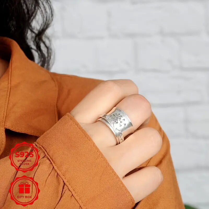 TEMU Bague en argent sterling S925, de visage large facile à , motif de , accessoire de mode et unique pour femmes, parfait pour un usage et une mode