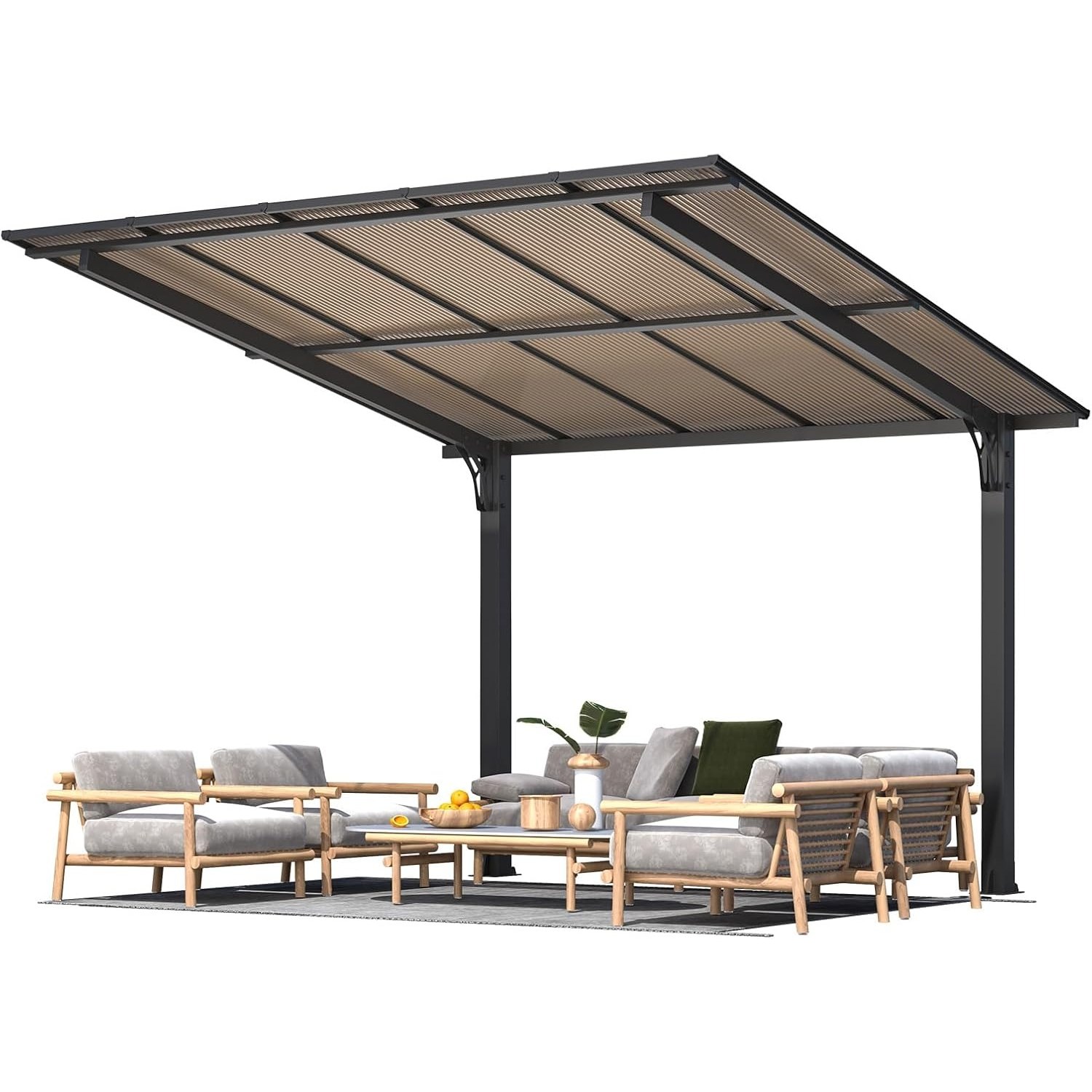3×3-meter Freestanding Hard-top Gazebo, Outdoor Garden Gazebo/carport For Patios, Featuring A Wall-mounted Heavy-duty Awning With A Sloped Roof, Perfect For Patios And Deck Areas