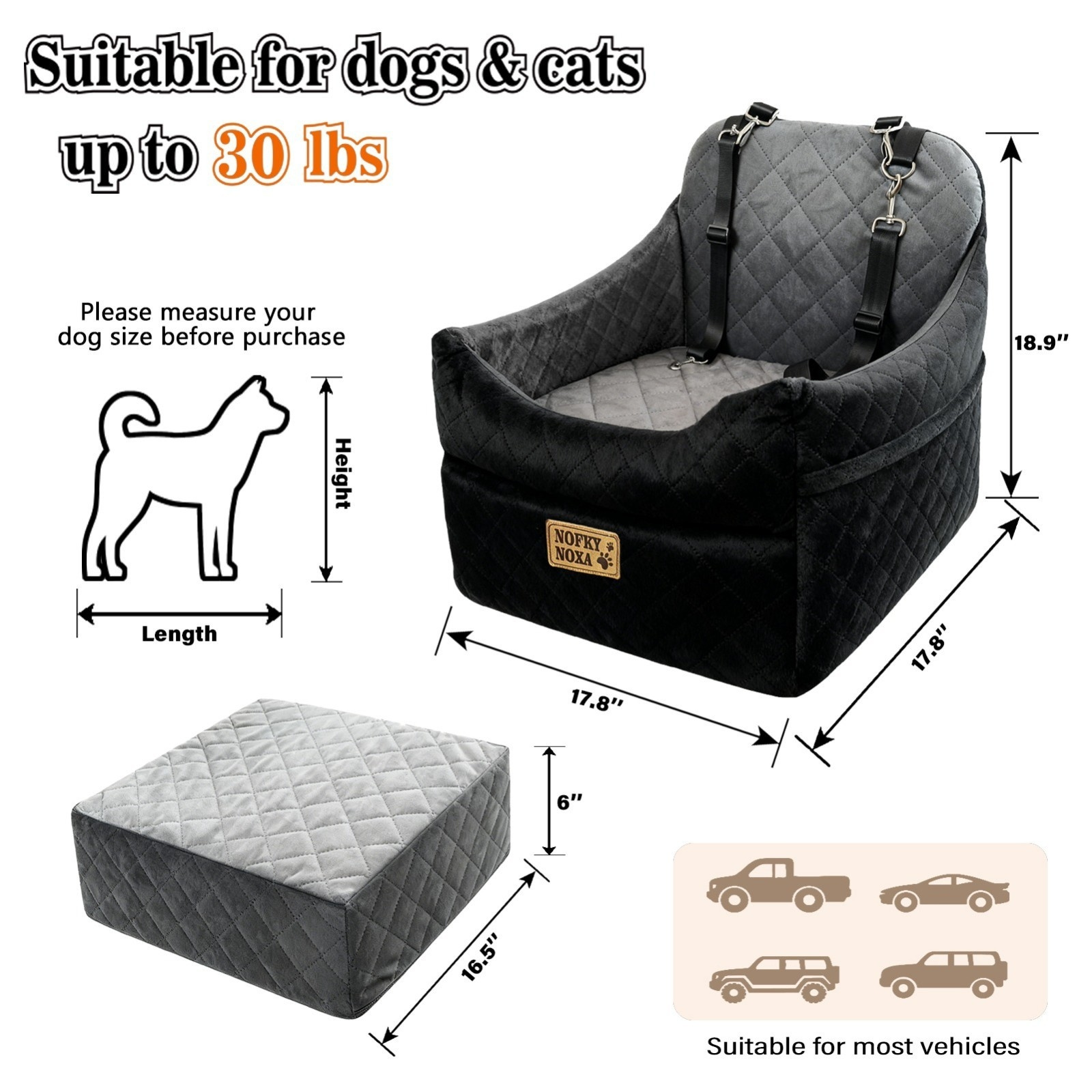 Image of Furry Cover, Soft Plush Car Seat For Dogs And Cats, Memory Foam Cushion, Pet Travel Seat, With Side Pockets And 3 Clip-on Safety Leashes. Sold By Warmpup