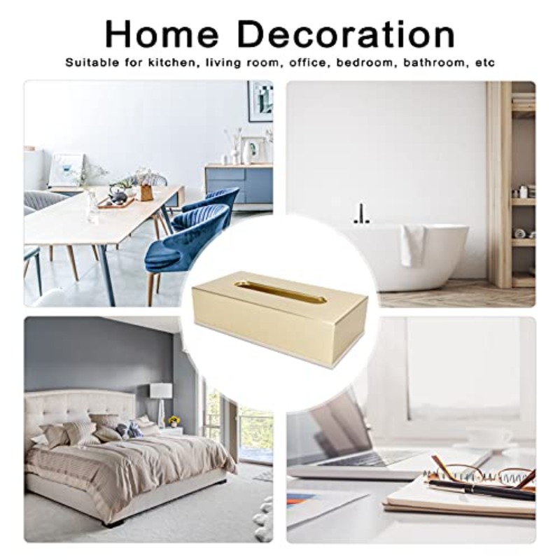 golden stainless steel tissue box - decorative metal tissue holder & dispenser with modern rectangular design, rounded corners &  , durable elegant napkin dispenser for bathroom, bedroom, living room - ideal gift for home decor (compatible with standard tissues), white tissue boxes for bathroom, bathroom tissues box decoration, desktop tissue box, towel tissue holder bathroom Product details 3