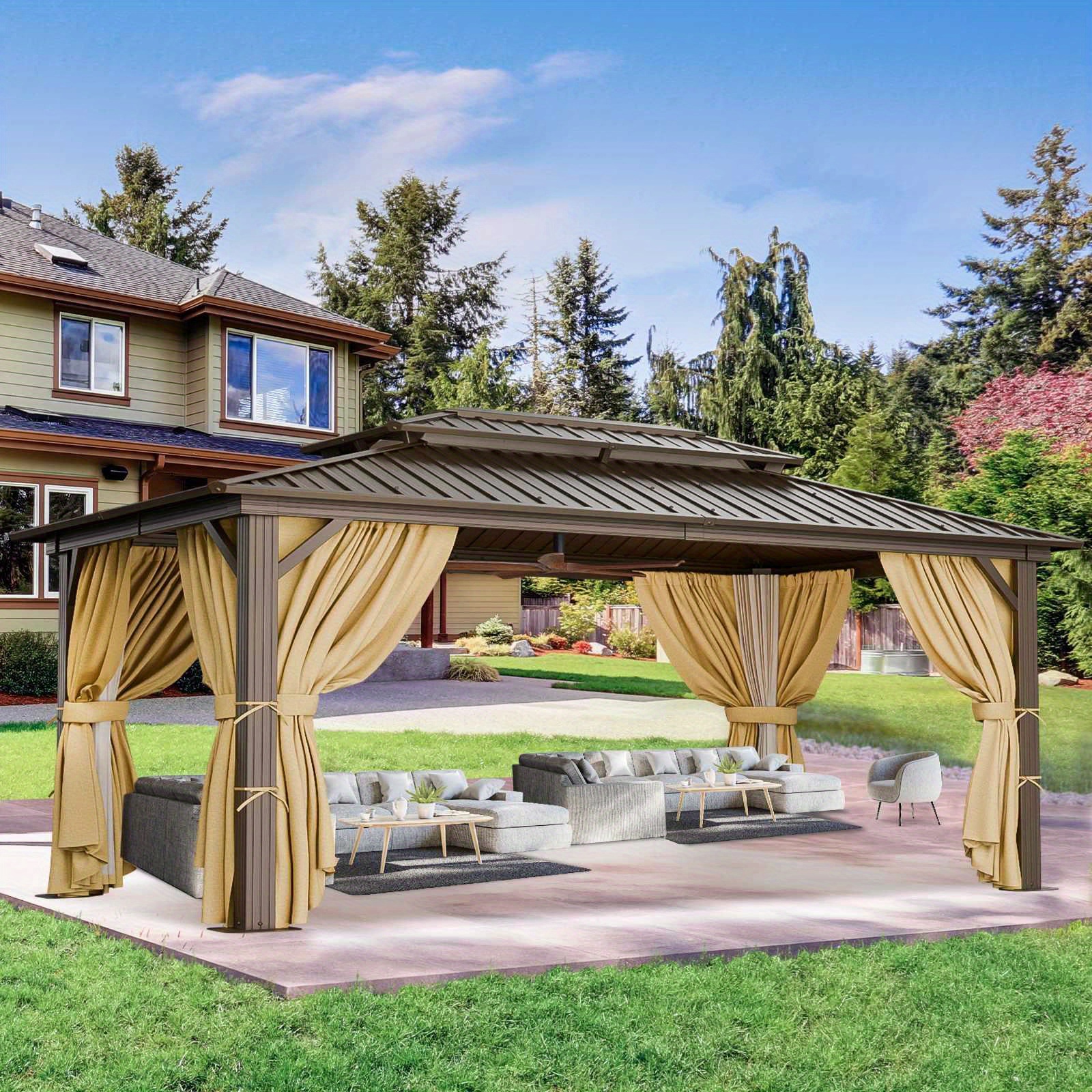 10x15ft heavy duty hard roofed   outdoor   for patios and backyards heavy duty   with aluminum frames   with galvanized steel double roofs flame retardant curtains and mesh thicken frames sturdy and durable Product details 0