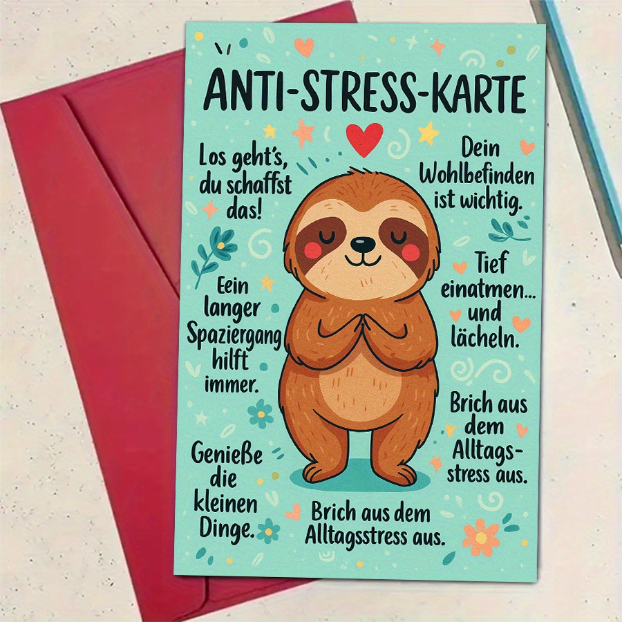 1pc Stress Relief Card With Cute Sloth Design Perfect Gift For Or Colleagues To Relaxation Mindfulness And Breaking Everyday Stress Moments Envelope And Card