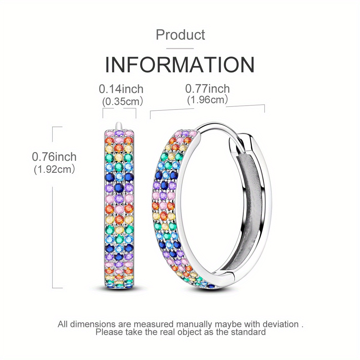 Colorful Triple Row Stud Earrings, Silver Plated, Gift for Women