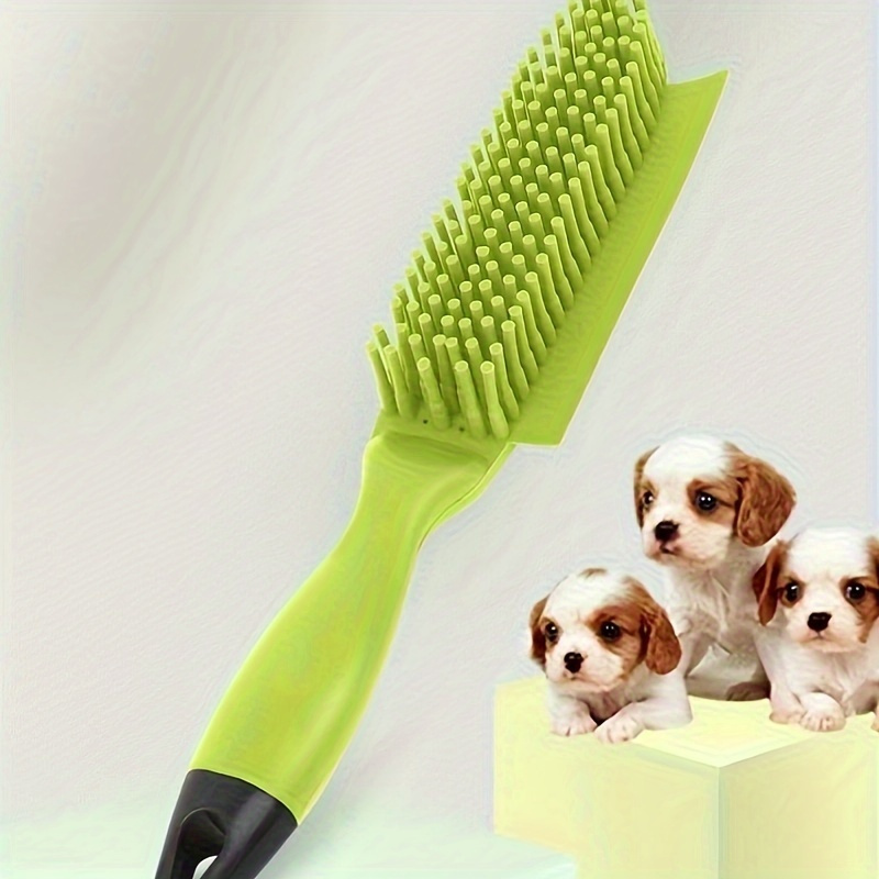 1pc   rubber grooming brush with durable plastic handle green white bristles for dog bath massage and   cleaning of sofas clothes   11cm length 1cm diameter Product details 2