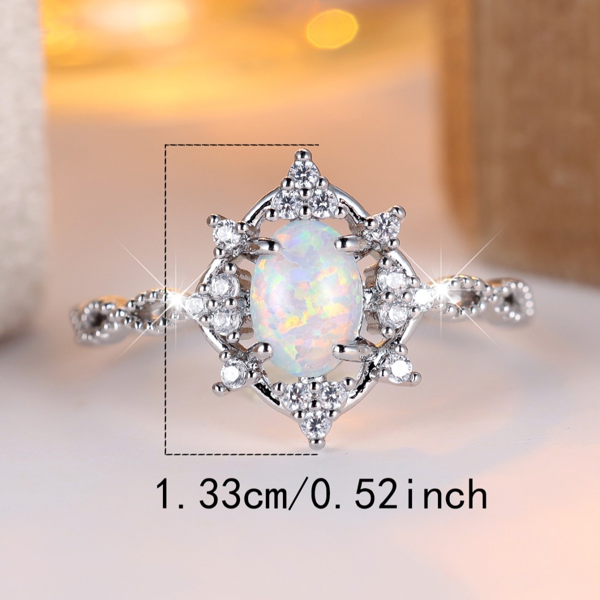 Women's Vintage Botanical Ring with Oval Synthetic Opal