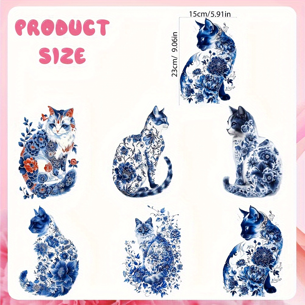 E-shop 6 Stück Bunte Katzen Bügelbilder, Hochwertige Papier-Applikationen für DIY Kleidung, T-Shirt, Maske, T-Shirt, Rucksack
