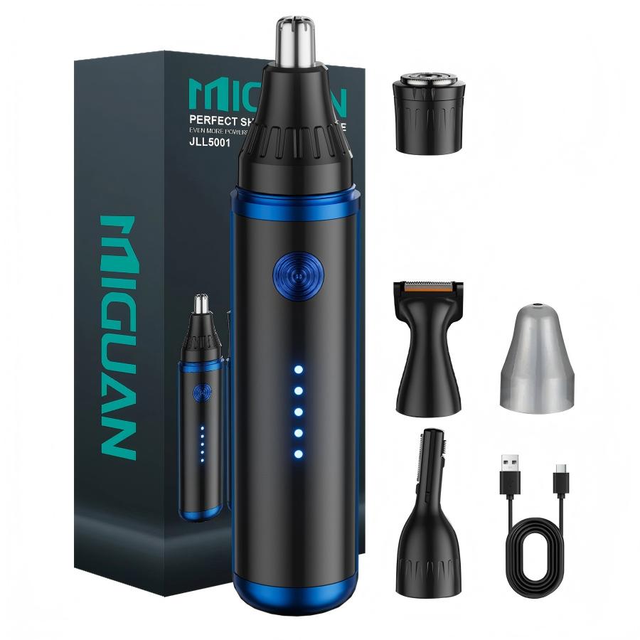 TEMU Kit de soins pour homme bleu : rasoir, tondeuse à poils de nez, tondeuse à sourcils et coupe- , multifonctionnel, rechargeable par USB, un pour