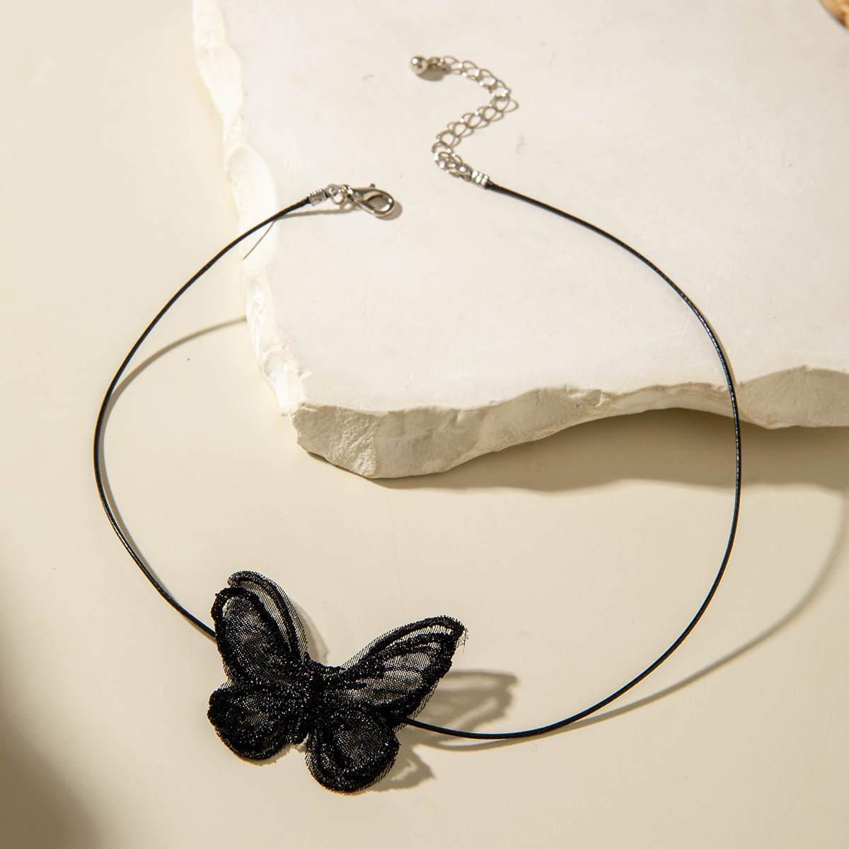 TEMU 1pc Imoli Gothic Black Mesh Lace Necklace With Wax Thread & Adjustable Chain - Suitable For Women's Parties, Daily Wear, Gift For Halloween,