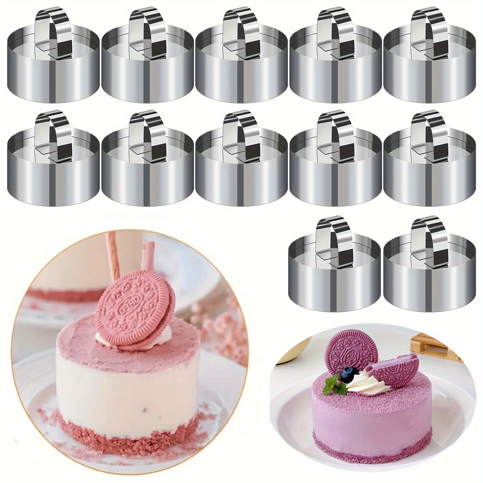 E-shop 6er/12er Set Kuchenformen mit Schieber, 3,15-Zoll Edelstahl Mousse-Kuchenringe, Pie-Ringe. Runde Kuchenringformen Edelstahl 3,15-Zoll (ca. 8cm)