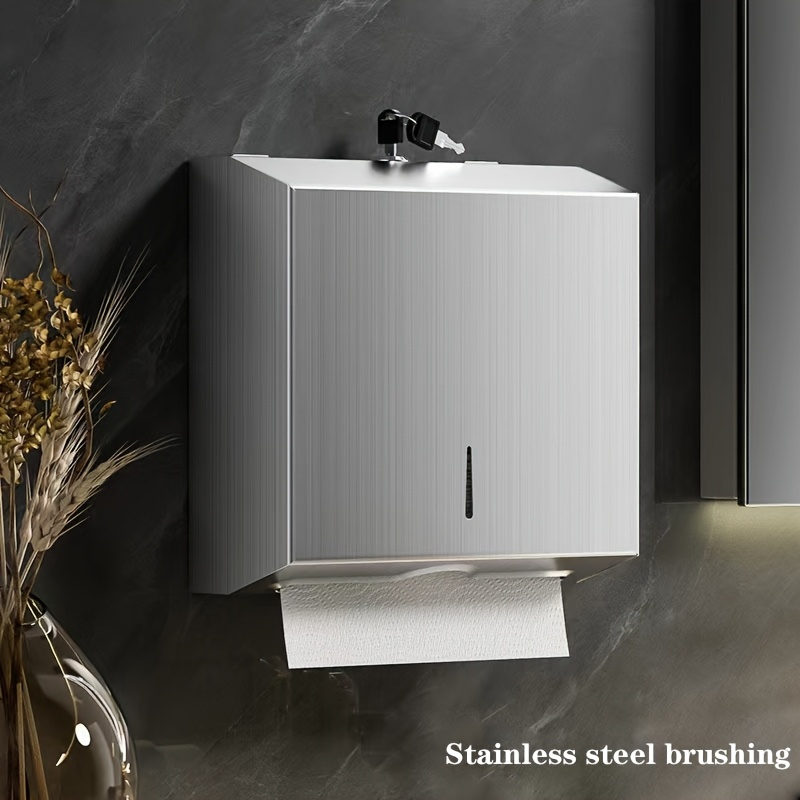 commercial grade stainless steel tissue dispenser wall mounted brushed   with lock large capacity heavy duty paper towel holder for hotel bathroom kitchen office public restrooms bathroom accessory     feature 0