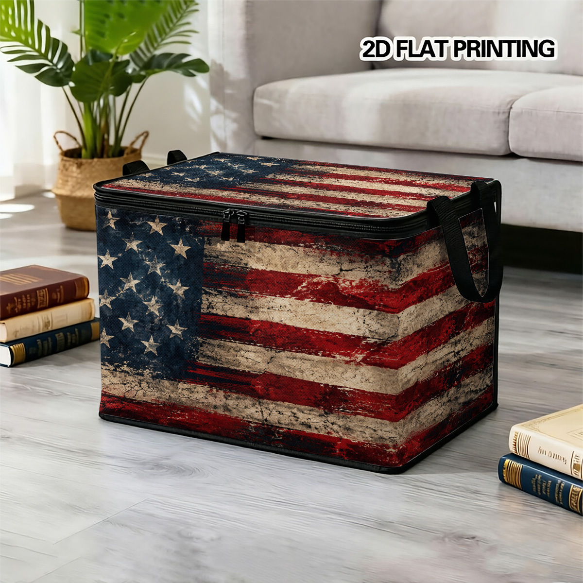 TEMU 1pc Vintage Distressed And Stripes Flag Pattern Storage Bag, Suitable For Clothing, Pants, And Bedding Storage, Nostalgic Style, Suitable For