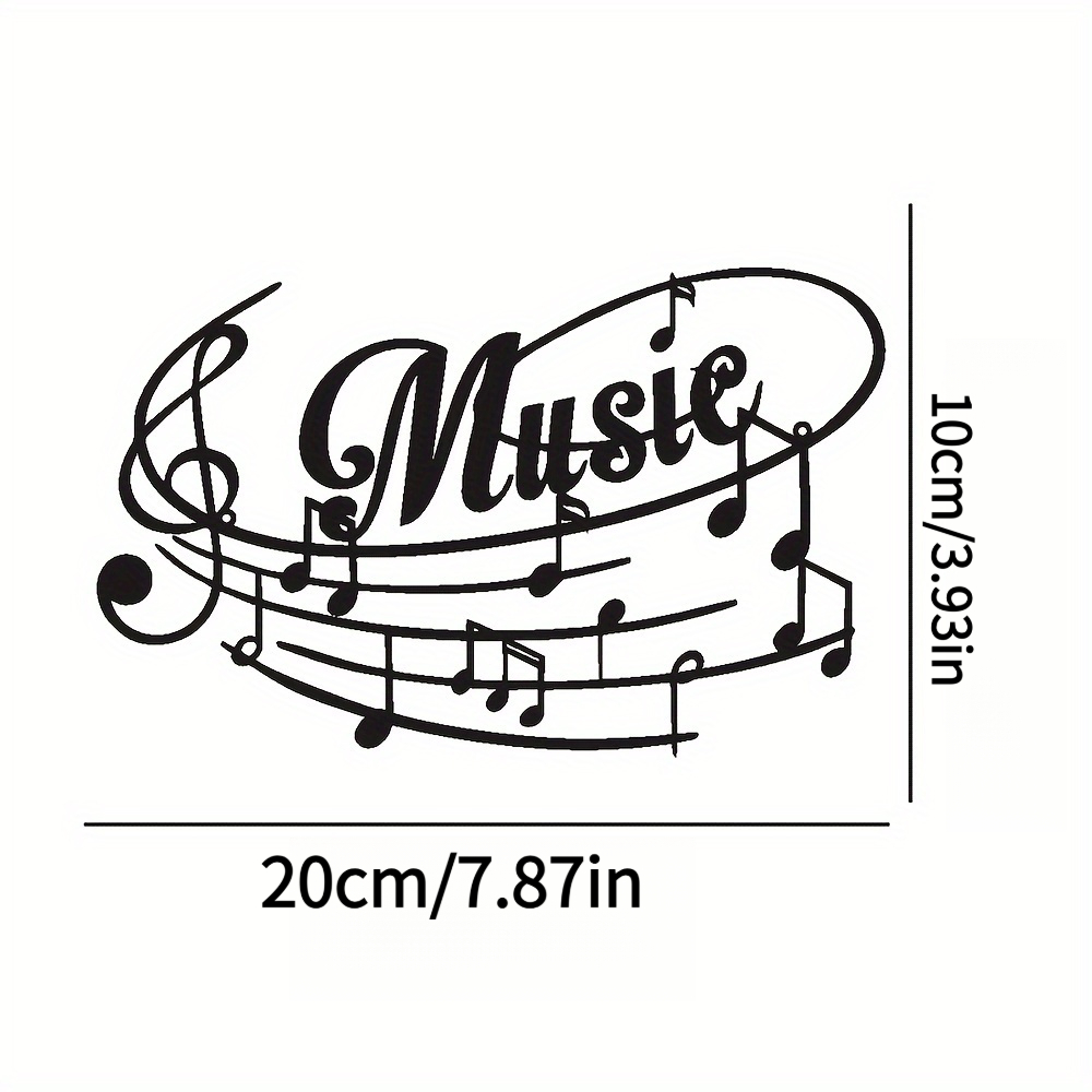 TEMU Décoration murale plate 2D en acrylique sur le thème de la musique – "Musique" en cursif avec et notes, panneau en fer noir, convient pour , , ,