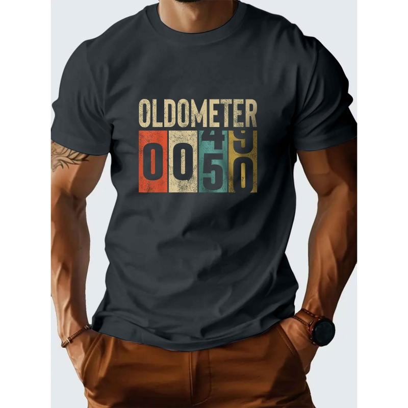 

Men's 50th Birthday Oldometer 0050 Casual Crew Neck T-shirt, Polyester 100% Medium Stretch, Short Sleeve Summer Top, Regular Fabric Tee For - Black