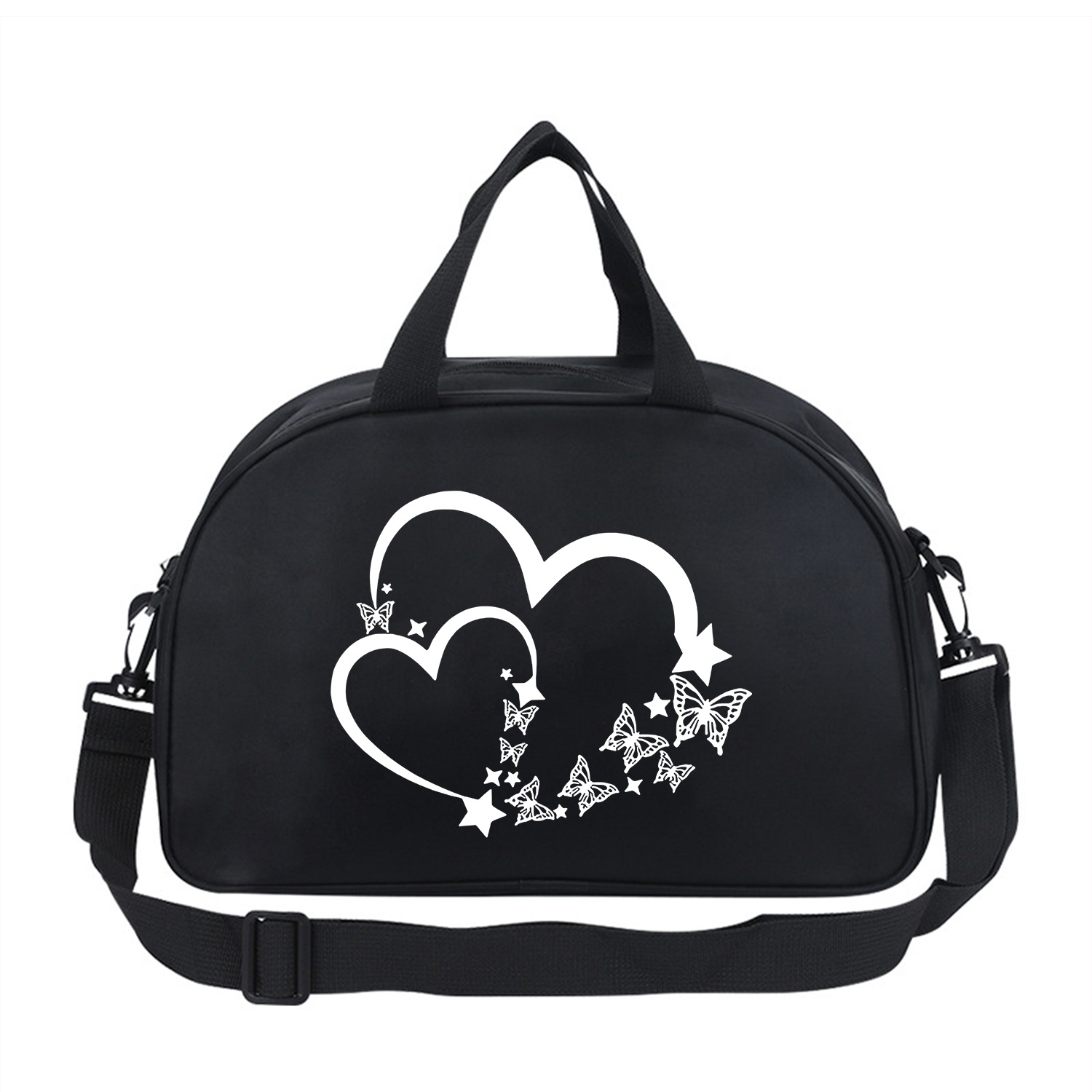 TEMU Love Print Large Capacity Handbag - Foldable Nylon Crossbody Bag For Ballet, Yoga, Sports & Travel - Multipurpose Lightweight Gym Shoulder Bag