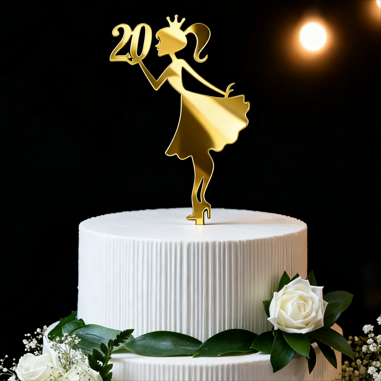 Image of 1pc Golden Acrylic 20 Cake Topper, Happy 20th Birthday Decor, Modern Glittery Acrylic Cake Pick, Party Supplies For Women, For New Year Easter Mothers Day Graduation No Batteries Required