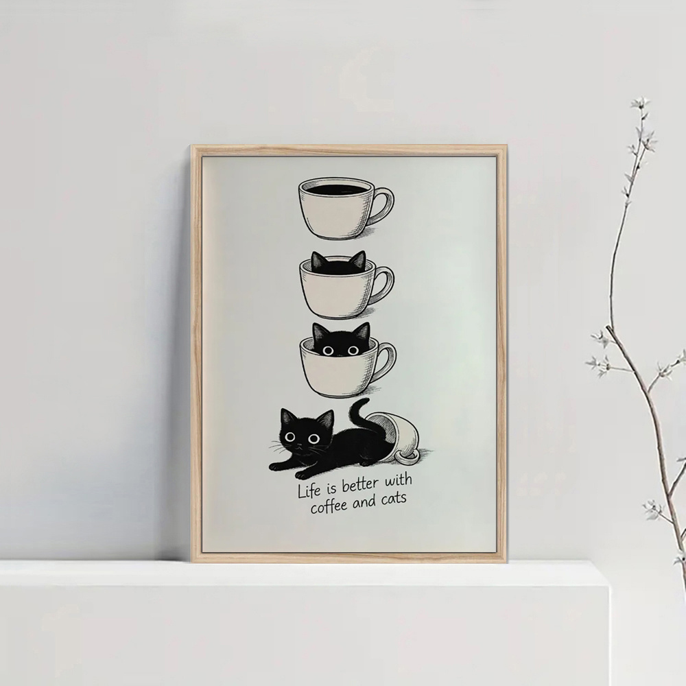 E-shop 2D Flat, 2D Flat, ein 2D Flat, ungerahmtes Leinwand-Wandkunst-Poster mit den Maßen 30,48 x 40,64 cm - "Das ist besser mit Kaffee und Katzen" mit