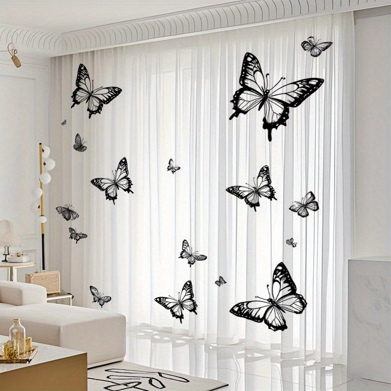 TEMU 2pcs & White Print Curtains - Light-filtering Chiffon Panels With Rod , Semi-sheer Suitable For Living Room, Bedroom, Kitchen, Balcony, Window