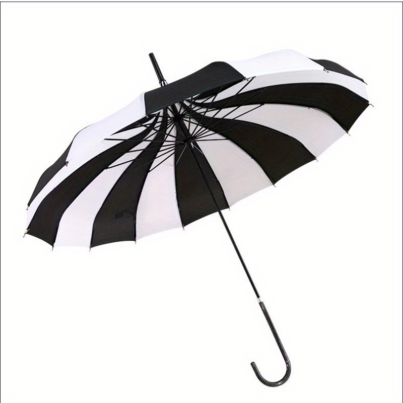 Image of 1 Piece Of A Black And White Striped Grid Umbrella, A Sunshade, Stylish 16-rib Pagoda Umbrella, Long-handled Umbrella For Wedding Photography Performances