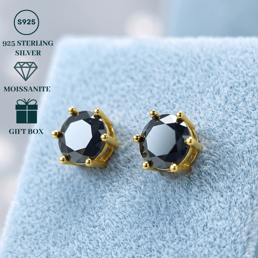 Exquisite Black Synthetic Moissanite Stud Earrings, Engagement Gift