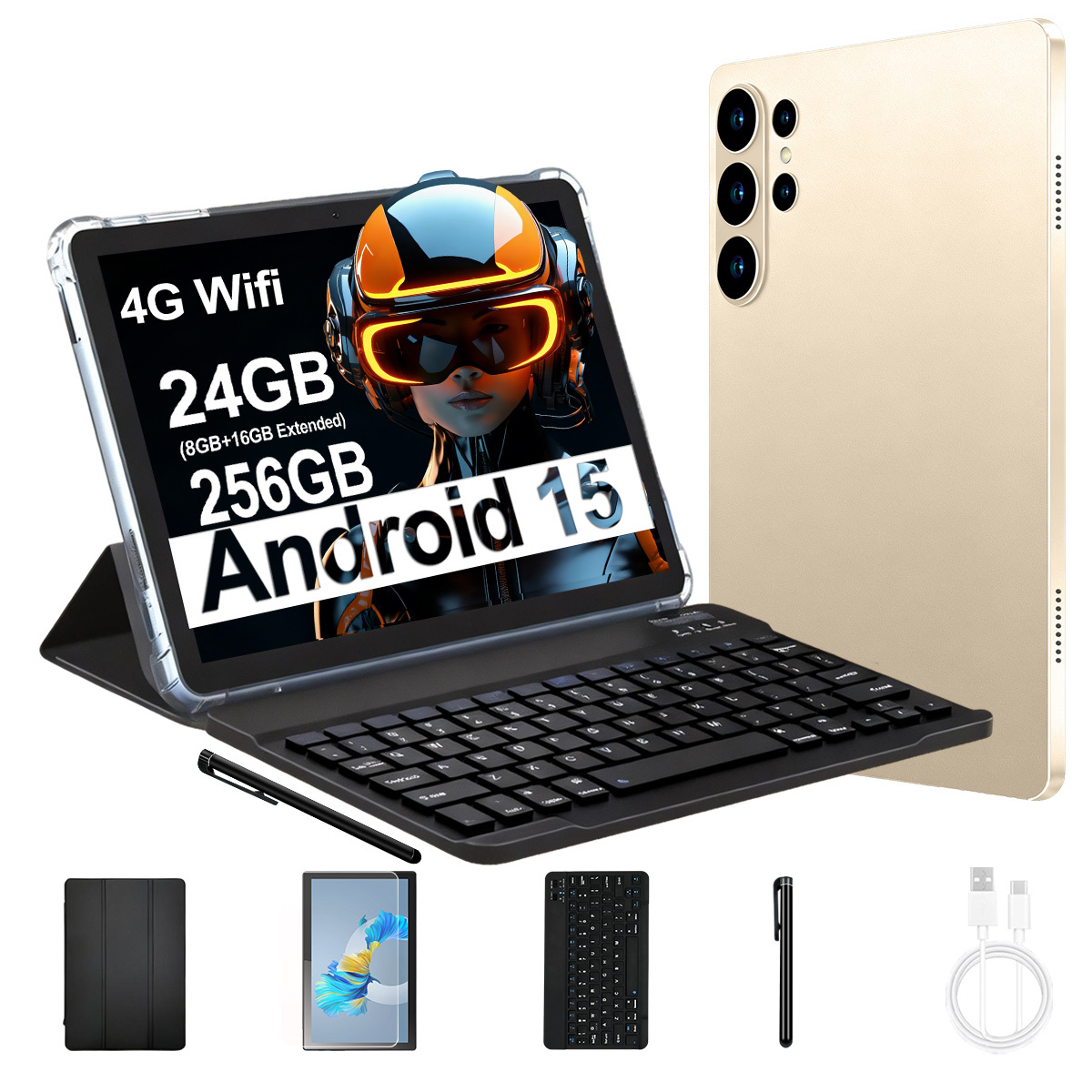 Tablet 10.1 Inch 15 24gb (8gb 16gb Expandable Memory) 256gb Rom 6000mah Battery Ips Touch Screen 4g Wifi Dual Camera For Work Daily Use, Tablet, Pad