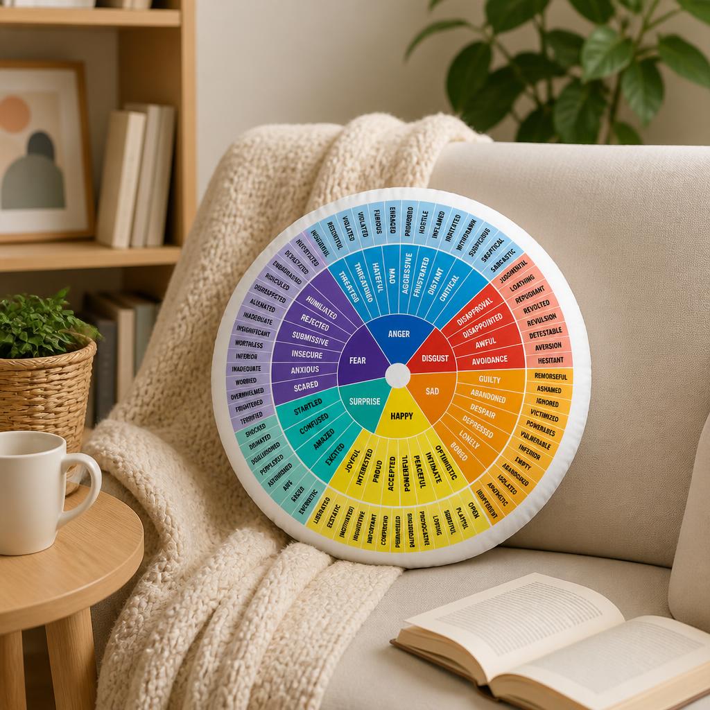 TEMU 1pc Wheel Of Emotions Feelings 3d Shaped Stuffed Throw Pillow Decorative Cushion Pillow For Gift Bedroom Sofa Room Party Decor