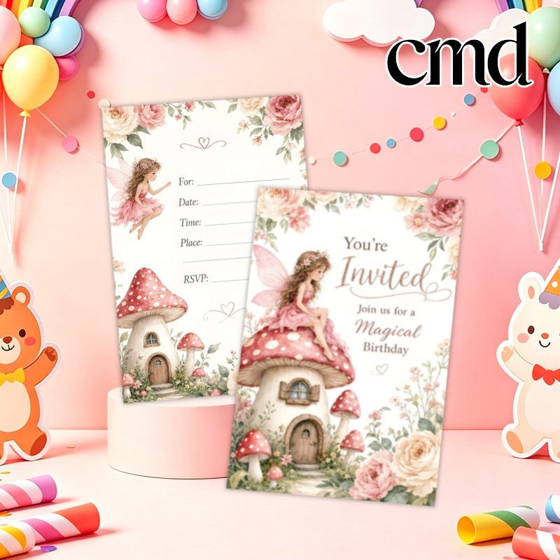 TEMU [2d Flat] 20pcs Party Invitations (no Envelopes), 20pcs Floral Boho Invitation Cards Pastel Fairy Themed Invites For Birthday Wedding Bridal