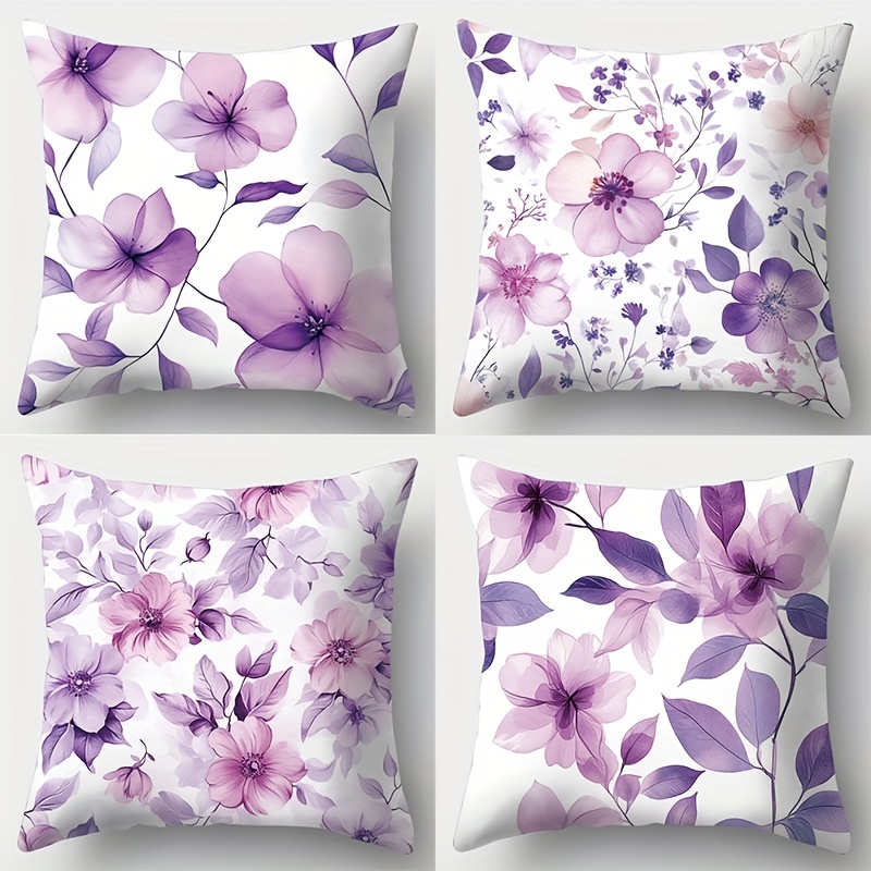 TEMU 4 federe viola con motivo , copricuscino in poliestere con chiusura a zip, e confortevole, e pratico, per la decorazione e i regali, lavabile in