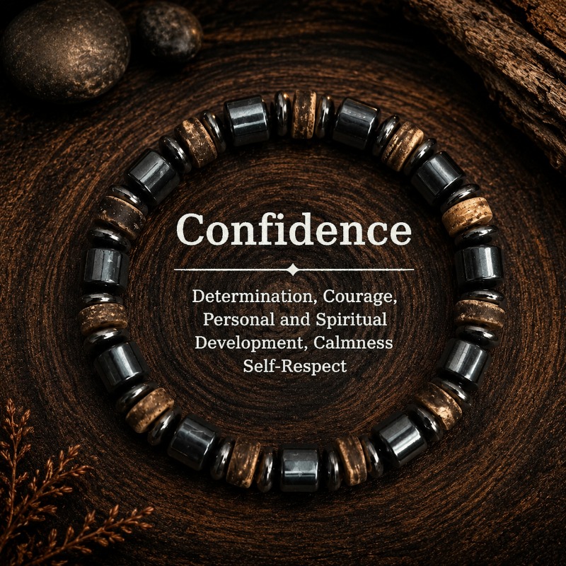 TEMU Pulsera unisex negra y marrón con bloques de color, de piedra natural, con cuentas cóncavas de de madera y minerales, que triple protección y
