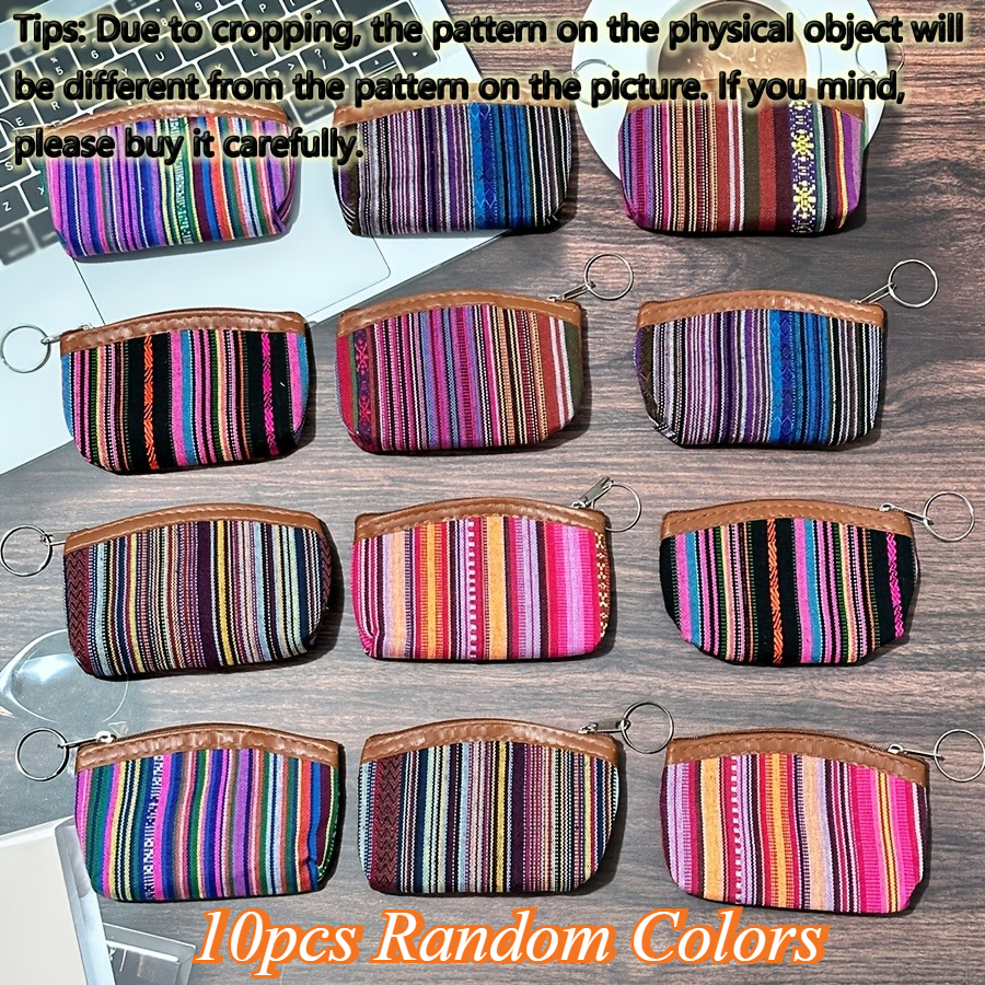TEMU 10pcs Ethnic Style Fabric Coin Purses, Aesthetic Boho , Trendy Women Fashion Additions, Chic Small Handbags And Key Pouches, Random Colors